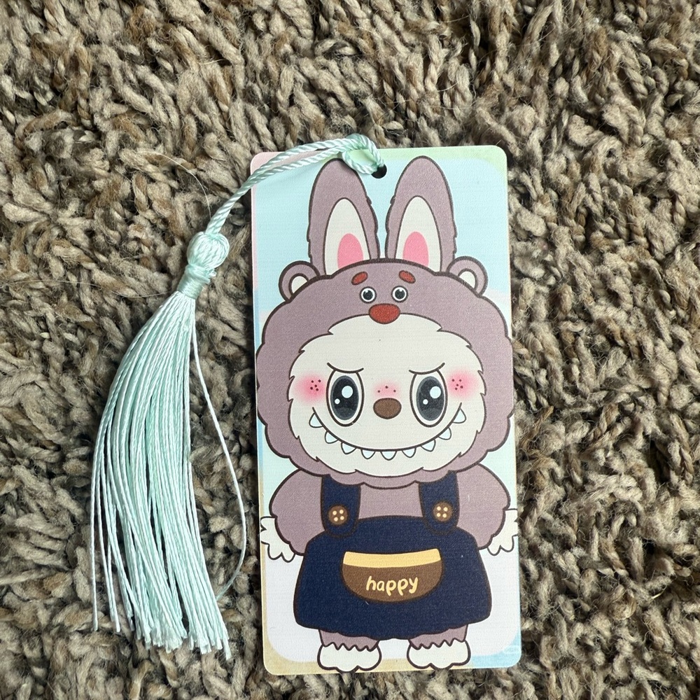 Labubu Bookmark, Brown Labubu With Blue Clothes